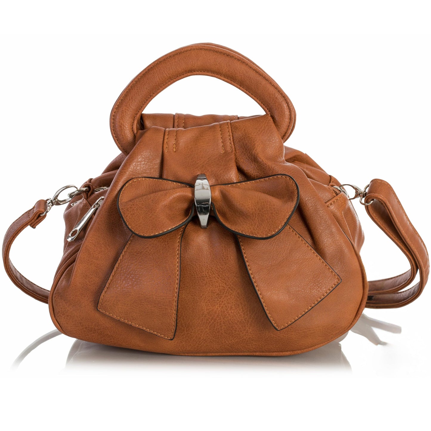 Rea - Small Vegan Leather Bow Detail Shoulder Handbag with Multiple Zip Pockets