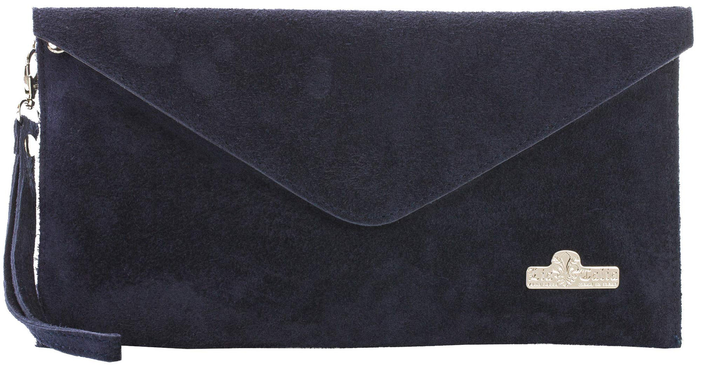 Leah - Genuine Italian Suede Leather Clutch, Crossbody & Wristlet Bag Handmade in Florence