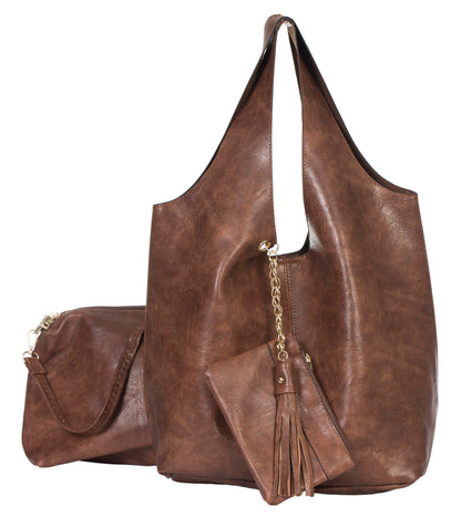 Kaira - Large Vegan Leather Hobo Shoulder Bag with Crossbody & Inside Bag
