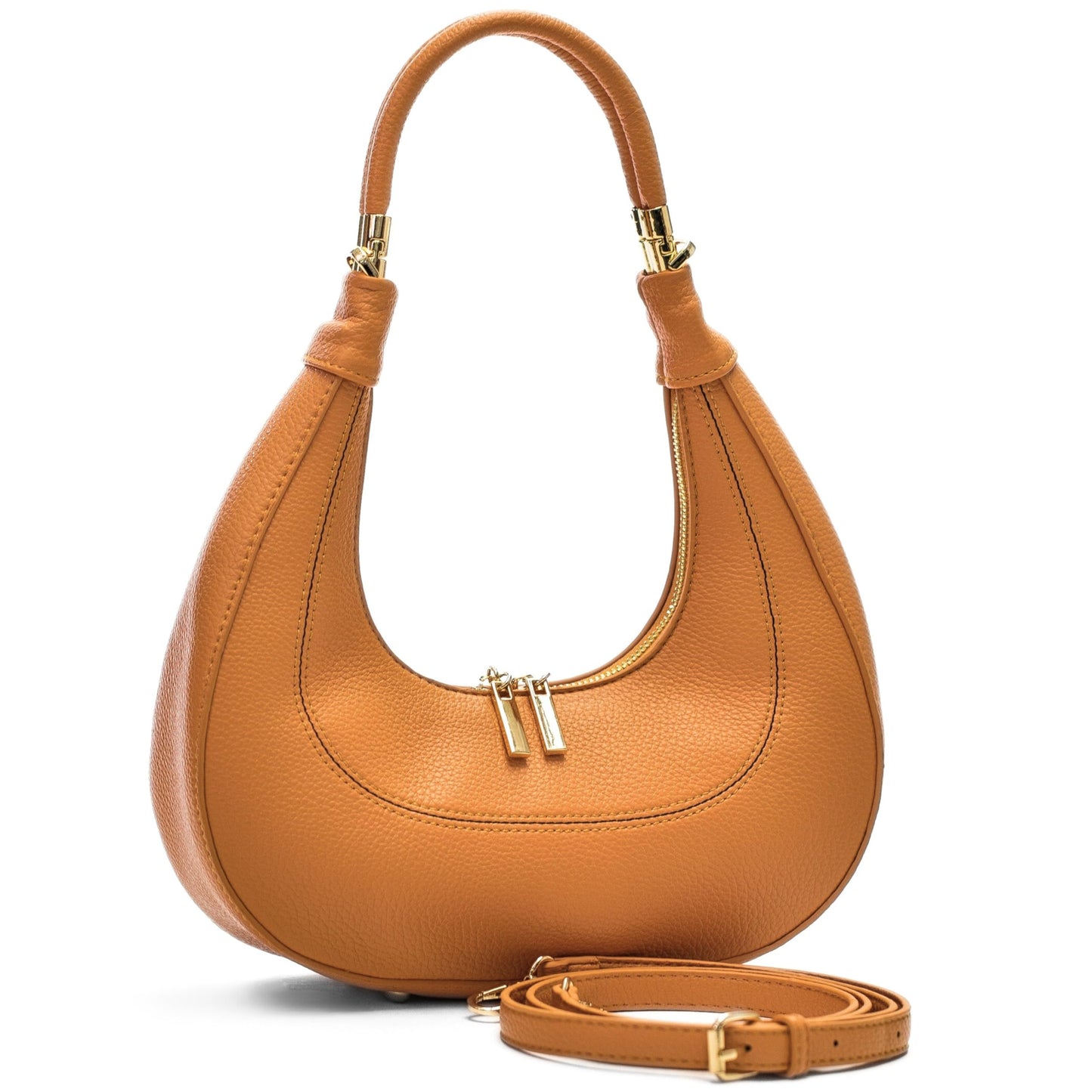 Selene - Structured Vegan Leather Half-Moon Crossbody Shoulder Bag with Handle