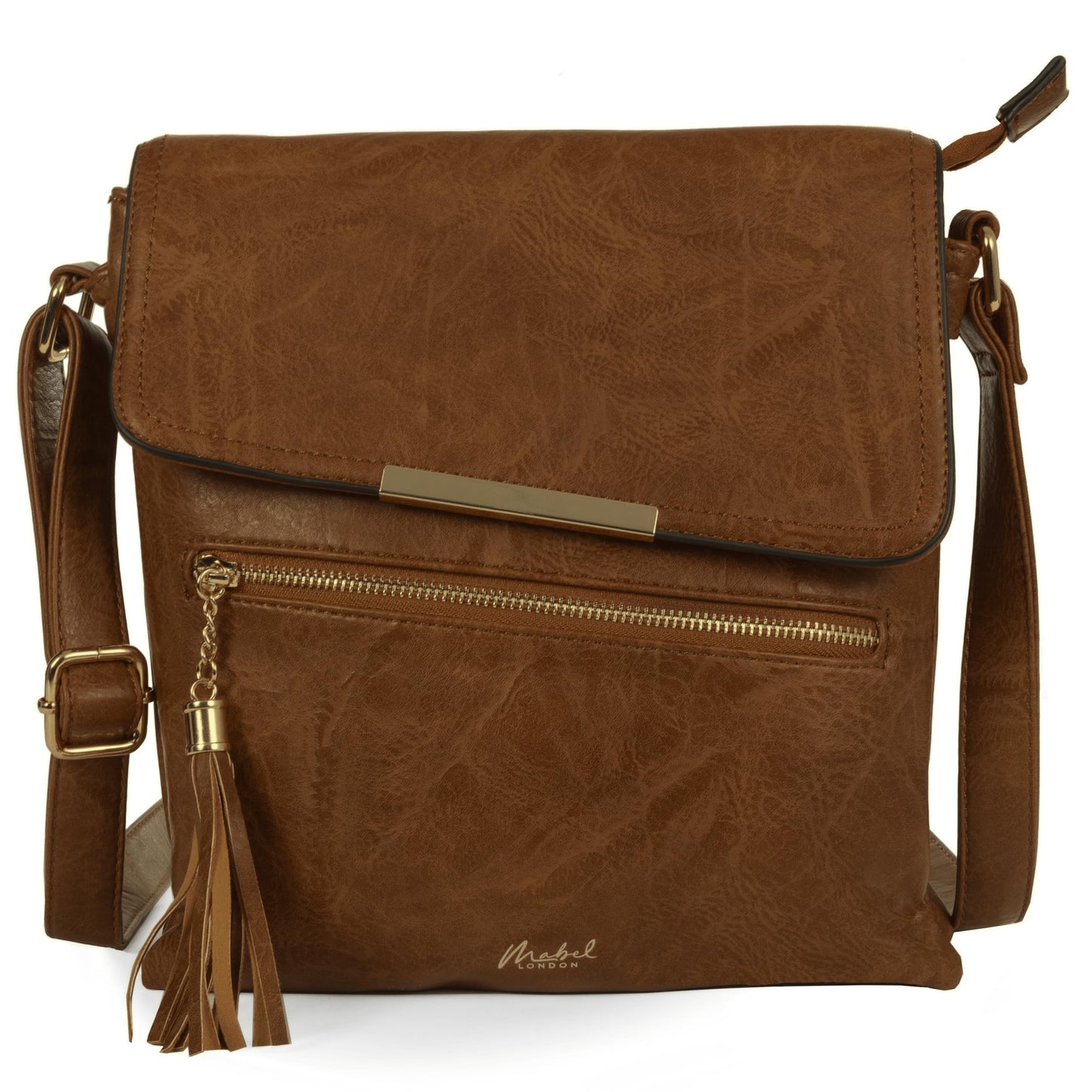 Bonnie - Medium Vegan Leather Crossbody Shoulder Bag with Zip Closure & Tassel Detail