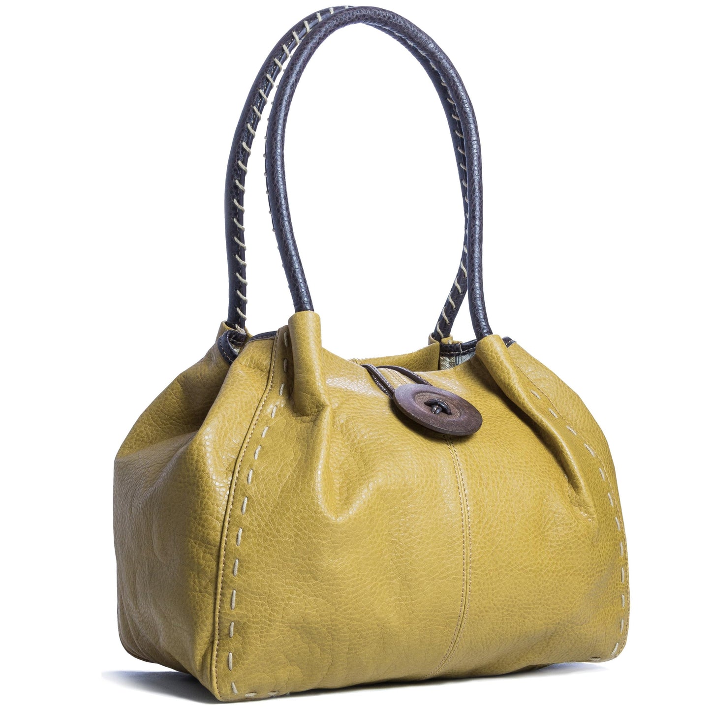 Olivia - Faux Leather Shoulder Handbag with Wooden Button & Organised Interior