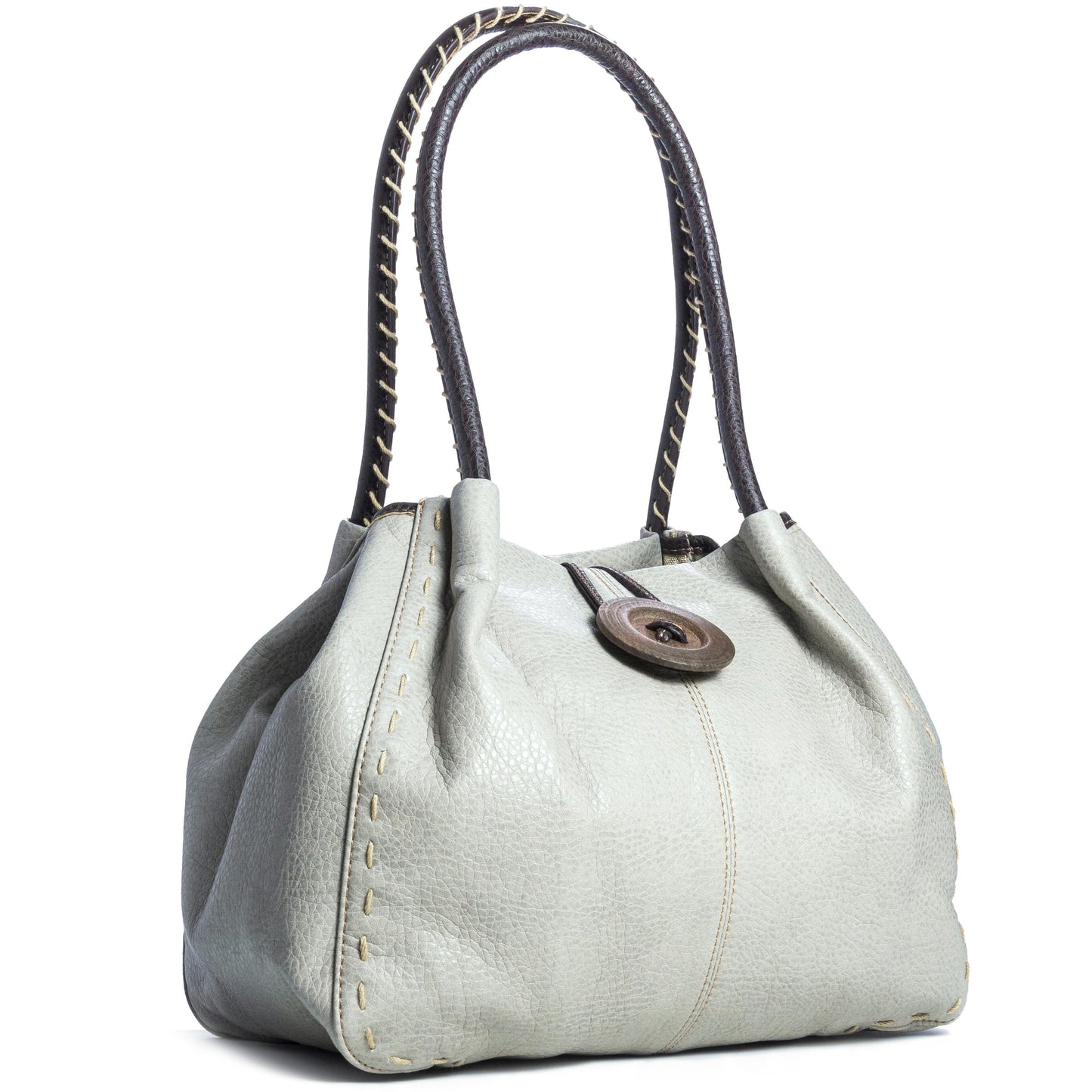 Olivia - Faux Leather Shoulder Handbag with Wooden Button & Organised Interior