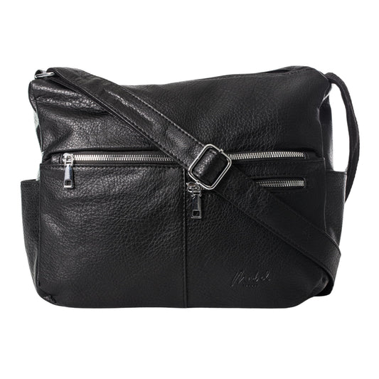 Krissy - Medium Vegan Leather Crossbody Shoulder Bag with Triple Zip Compartments