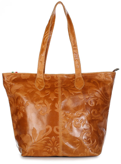 Tia - Genuine Italian Leather Medium Shoulder Bag with Contrast Handles Handmade in Florence