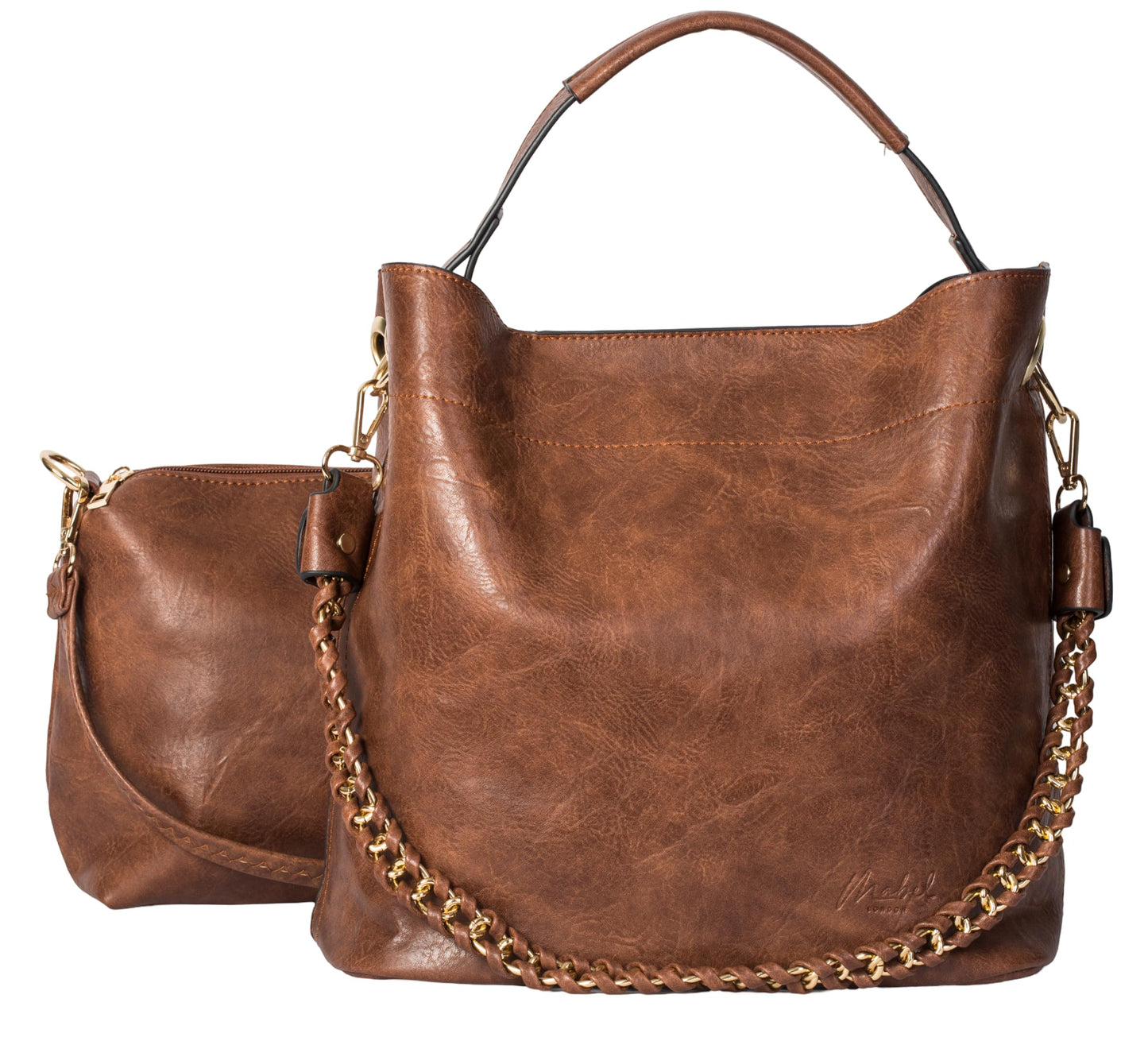 Isla - Large Vegan Leather Bucket Shoulder Bag with Second Crossbody Bag