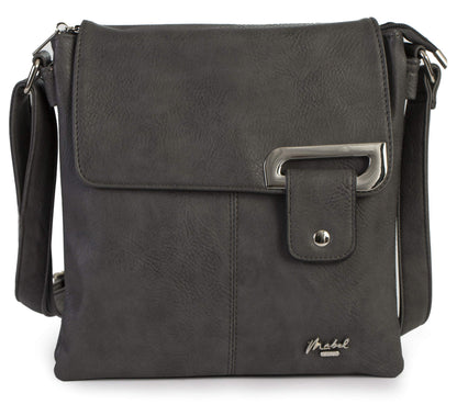 Faith Silver - Vegan Leather Compact Crossbody Messenger Bag with Silver-Tone Hardware