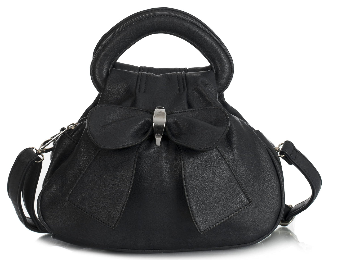 Rea - Small Vegan Leather Bow Detail Shoulder Handbag with Multiple Zip Pockets