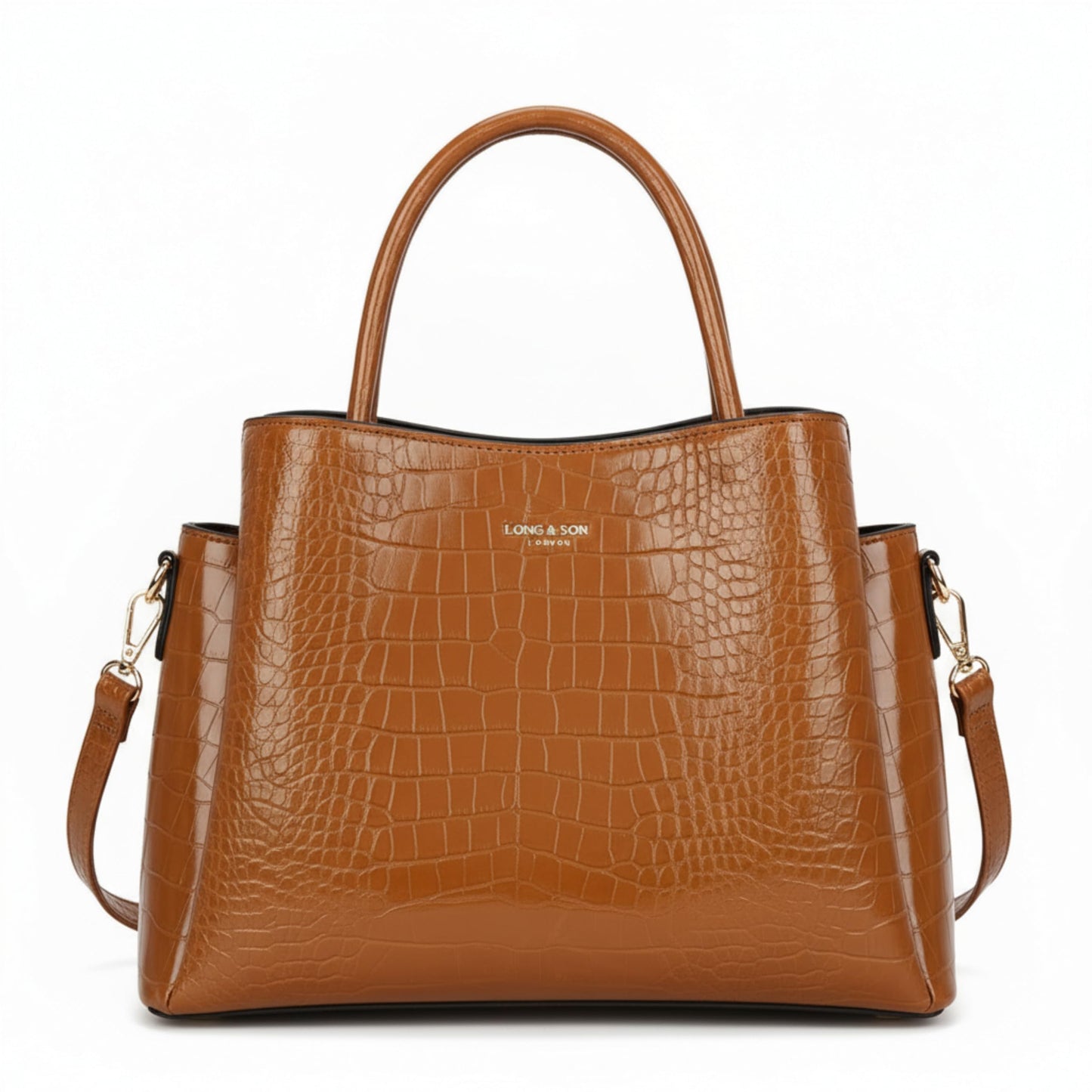 Cloe - Semi-Gloss Croc Effect Vegan Leather Satchel Tote Bag with Top Handles