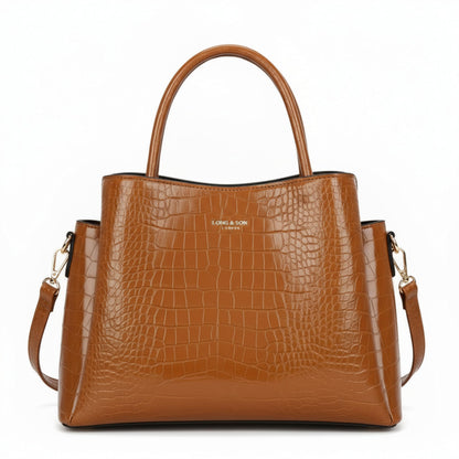 Cloe - Semi-Gloss Croc Effect Vegan Leather Satchel Tote Bag with Top Handles