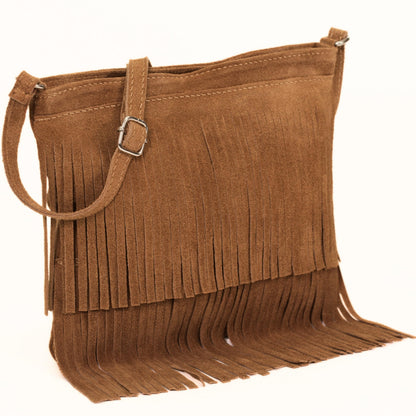 Robin - Genuine Italian Suede Leather Small Tassel Crossbody Bag Handmade in Florence