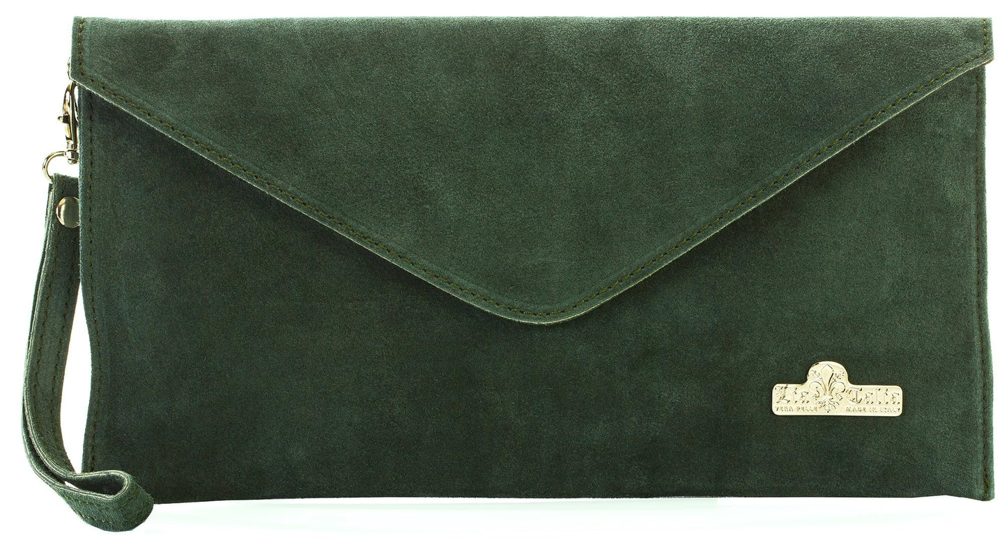 Leah - Genuine Italian Suede Leather Clutch, Crossbody & Wristlet Bag Handmade in Florence