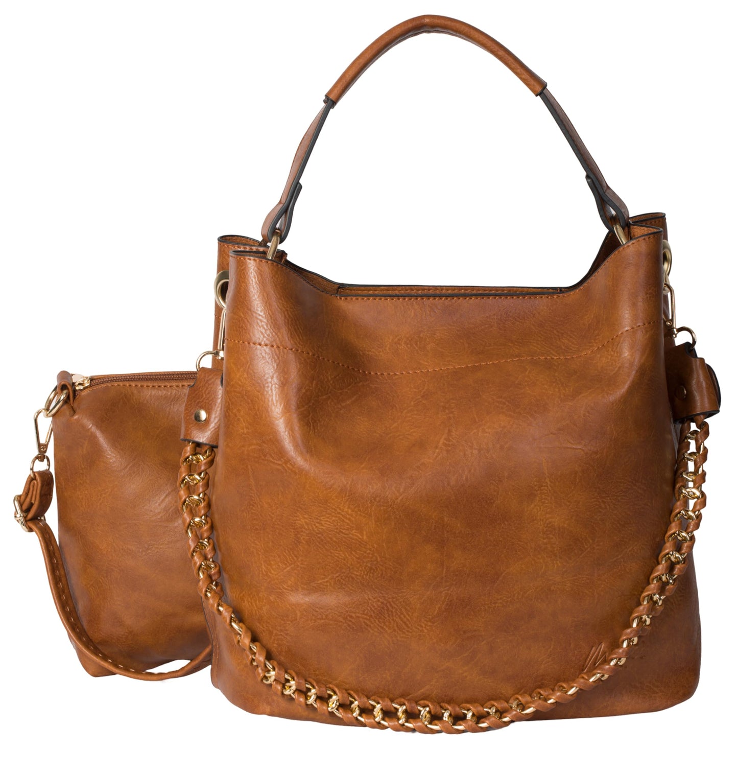 Isla - Large Vegan Leather Bucket Shoulder Bag with Second Crossbody Bag