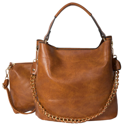 Isla - Large Vegan Leather Bucket Shoulder Bag with Second Crossbody Bag