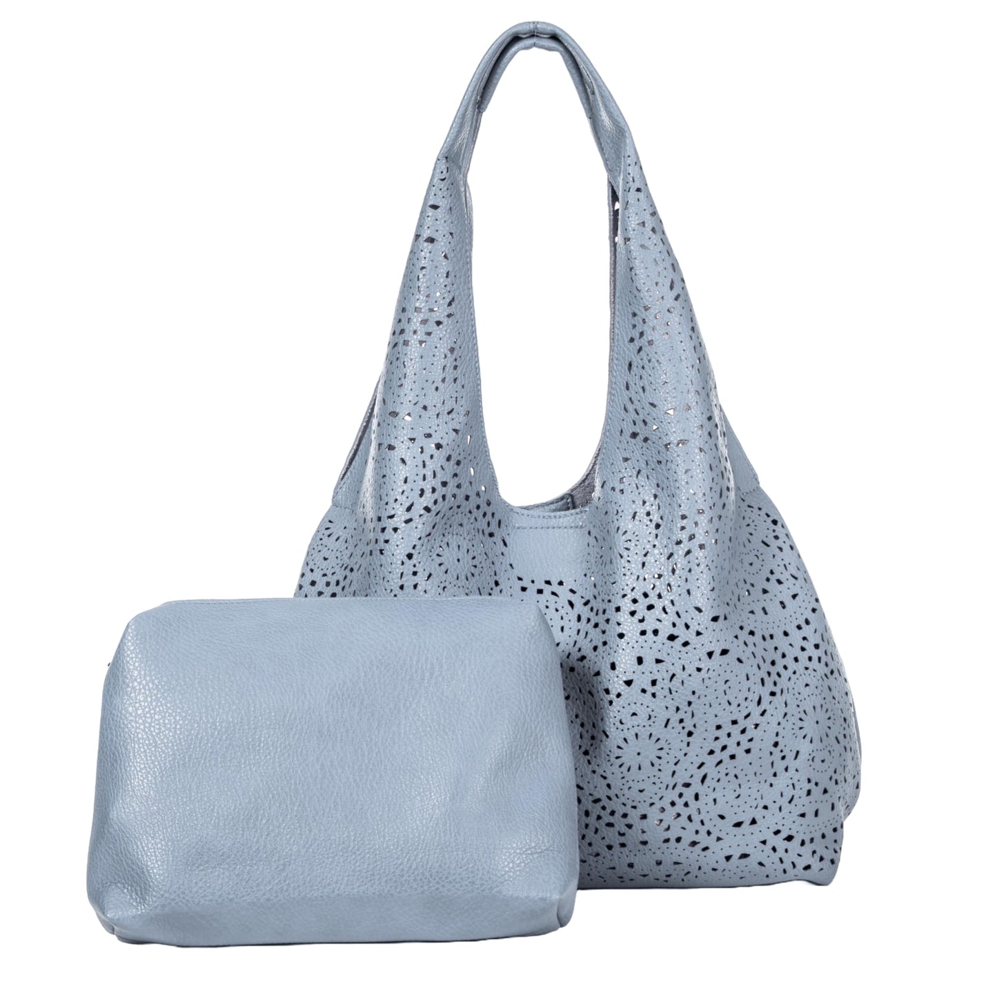 Desi - Large Laser Cut Out Vegan Leather Slouch Shoulder Bag with Inside Bag for Everyday Use