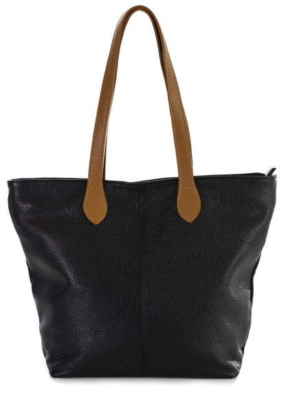 Tia - Genuine Italian Leather Medium Shoulder Bag with Contrast Handles Handmade in Florence