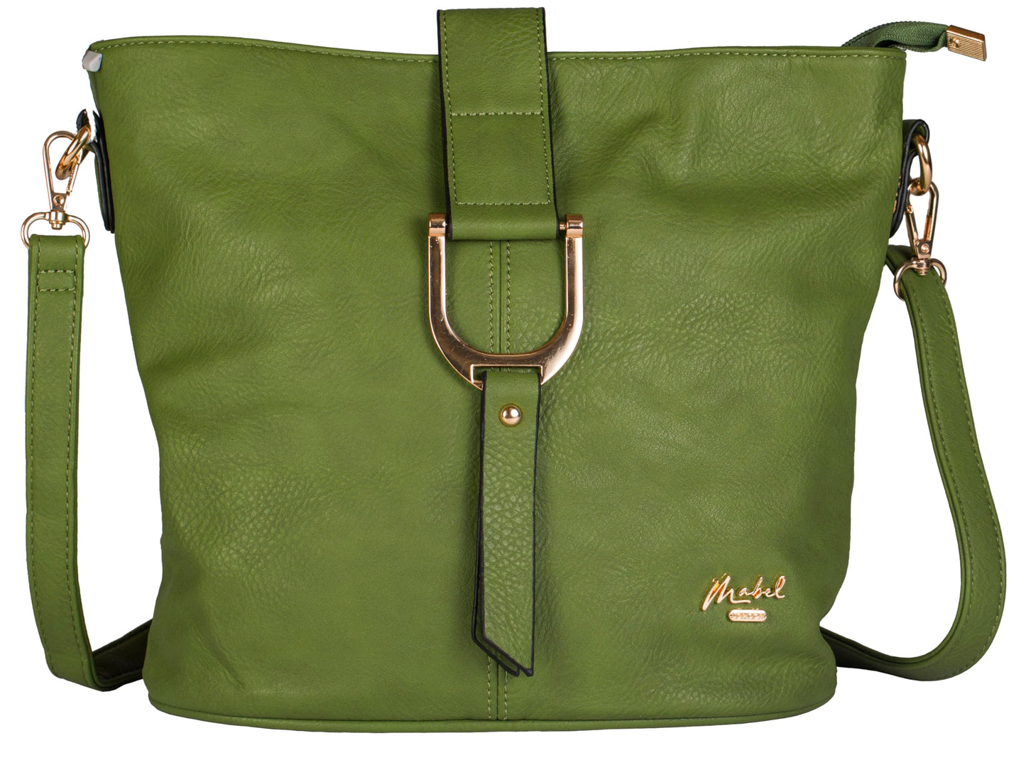 Frankie - Vegan Leather Bucket Crossbody Bag with Flap, Zip & Horseshoe Detail