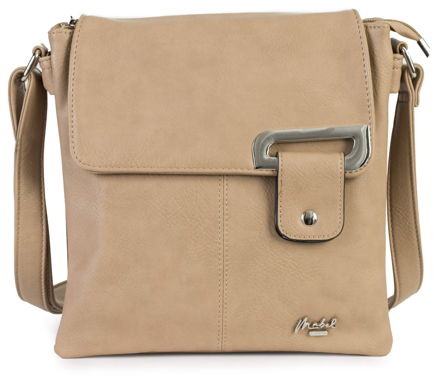 Faith Silver - Vegan Leather Compact Crossbody Messenger Bag with Silver-Tone Hardware