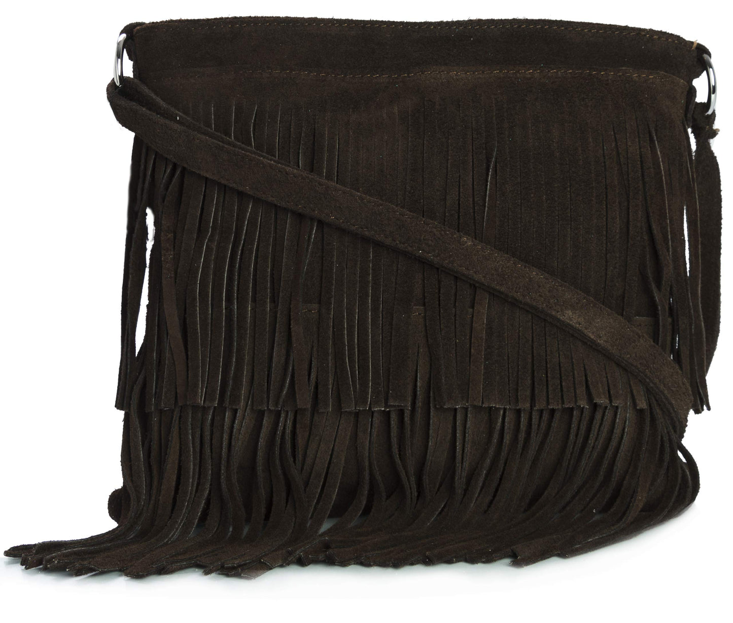 Ashley - Genuine Italian Suede Leather Fringe Shoulder Bag Handmade in Florence Tuscany