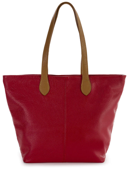 Tia - Genuine Italian Leather Medium Shoulder Bag with Contrast Handles Handmade in Florence