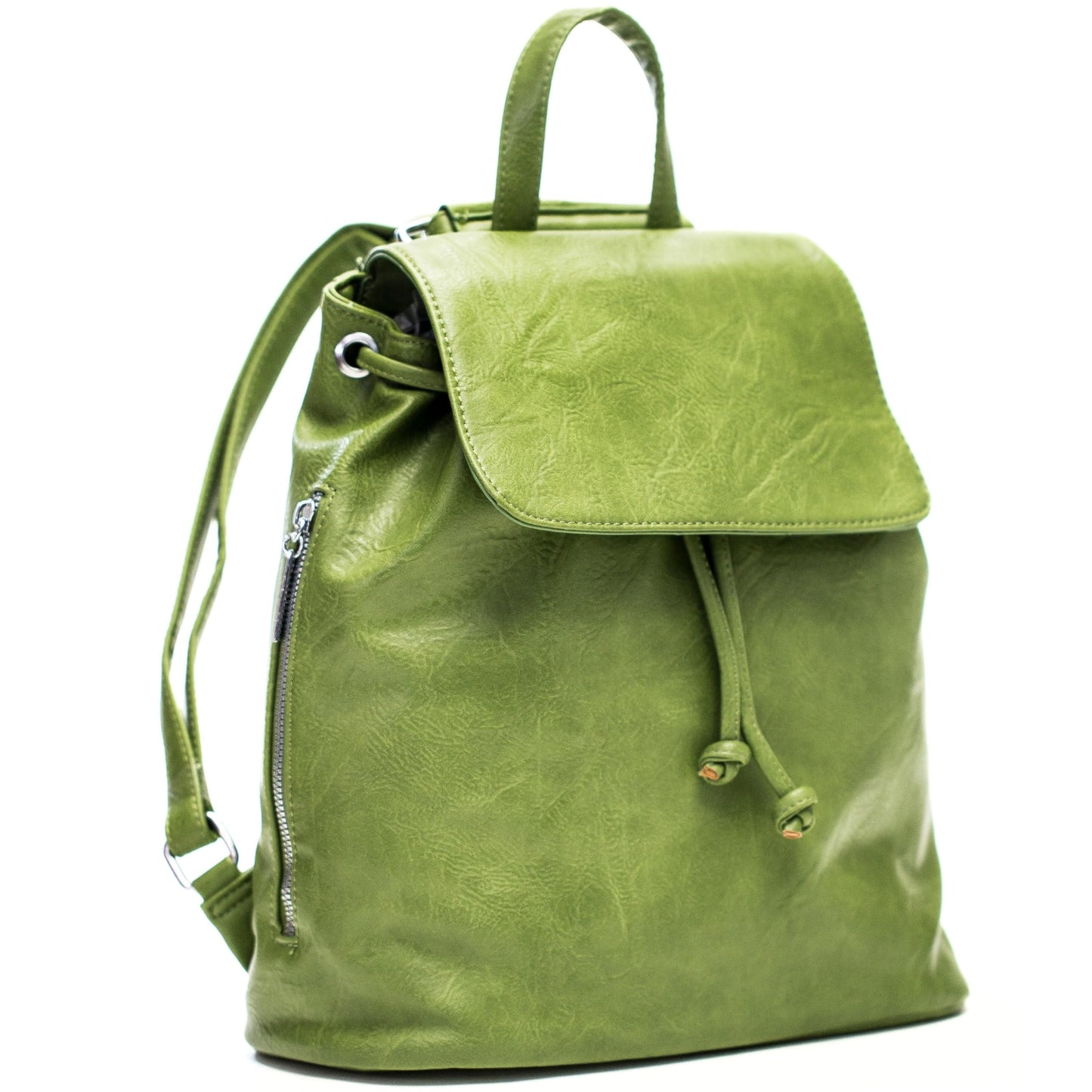 Jude - Stylish Faux Leather Flap Top Backpack with Drawstring & Zip Pockets