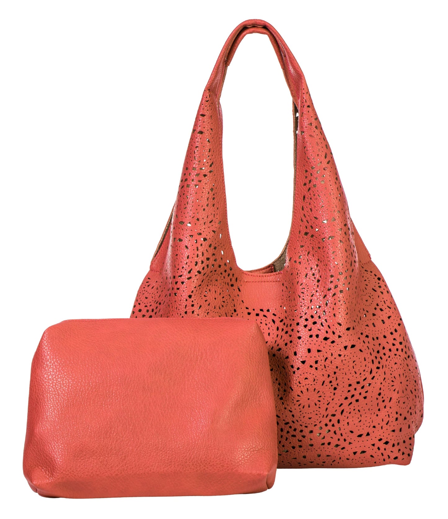 Desi - Large Laser Cut Out Vegan Leather Slouch Shoulder Bag with Inside Bag for Everyday Use