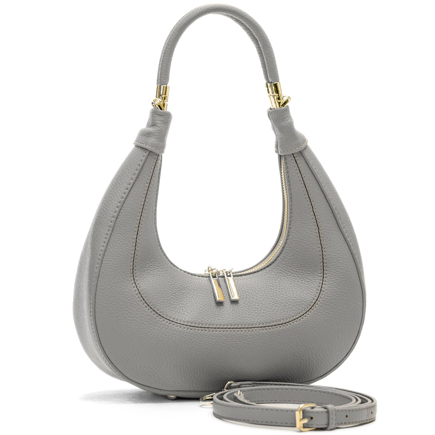 Selene - Structured Vegan Leather Half-Moon Crossbody Shoulder Bag with Handle