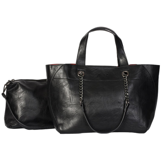 Lillian - Large Vegan Leather Dual-Look Tote Satchel Shoulder Bag with Zip Closure