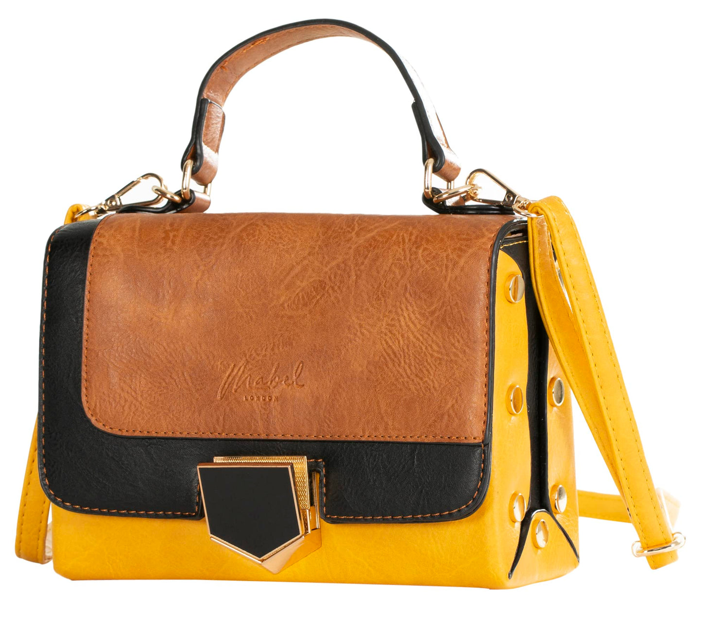 Zoey - Multi-Coloured Structured Satchel Crossbody Bag with Top Handle & Strap