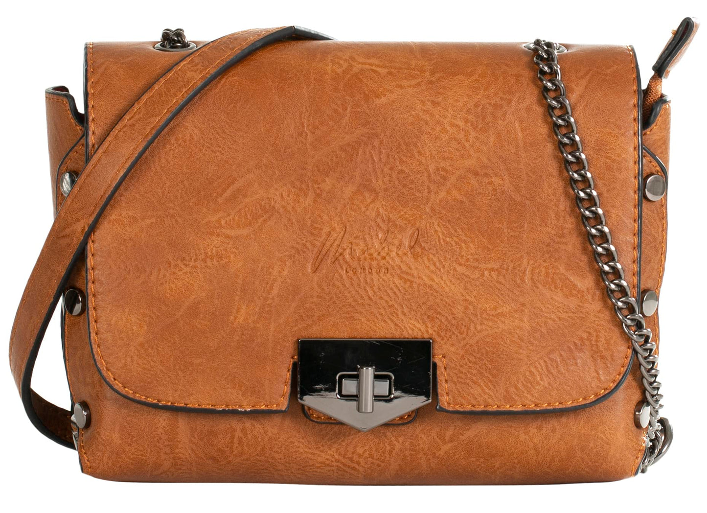 Peri - Vegan Leather Chain Strap Shoulder & Crossbody Bag with Studded Detail