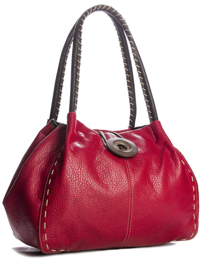 Olivia - Faux Leather Shoulder Handbag with Wooden Button & Organised Interior