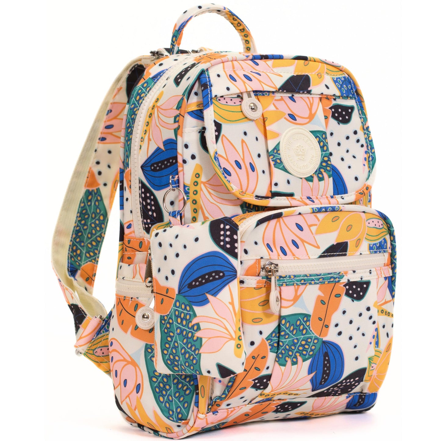Lacey - Small Rainproof Fabric Printed Mini Backpack with Multi Zip Pockets