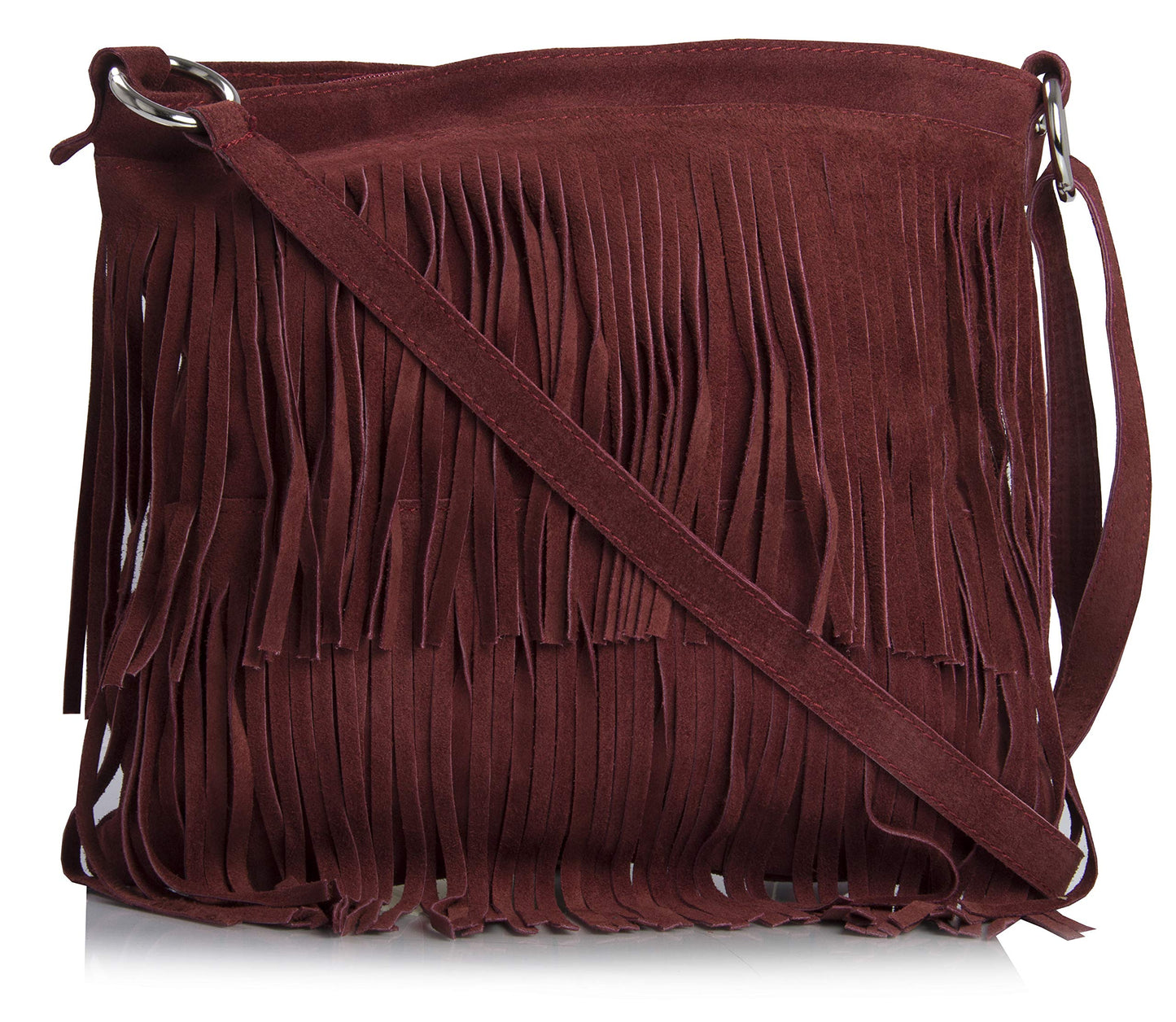 Ashley - Genuine Italian Suede Leather Fringe Shoulder Bag Handmade in Florence Tuscany