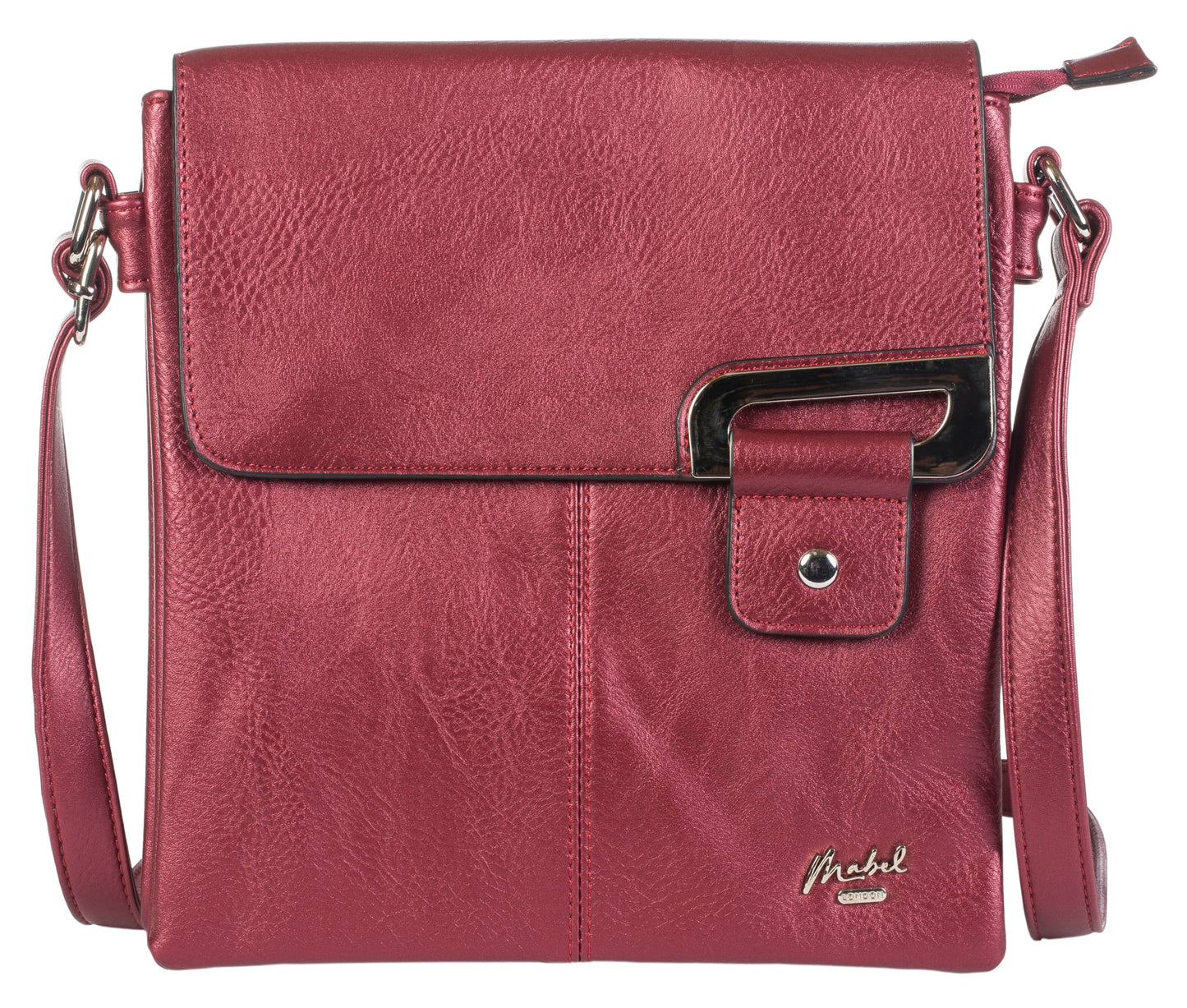 Faith Silver - Vegan Leather Compact Crossbody Messenger Bag with Silver-Tone Hardware