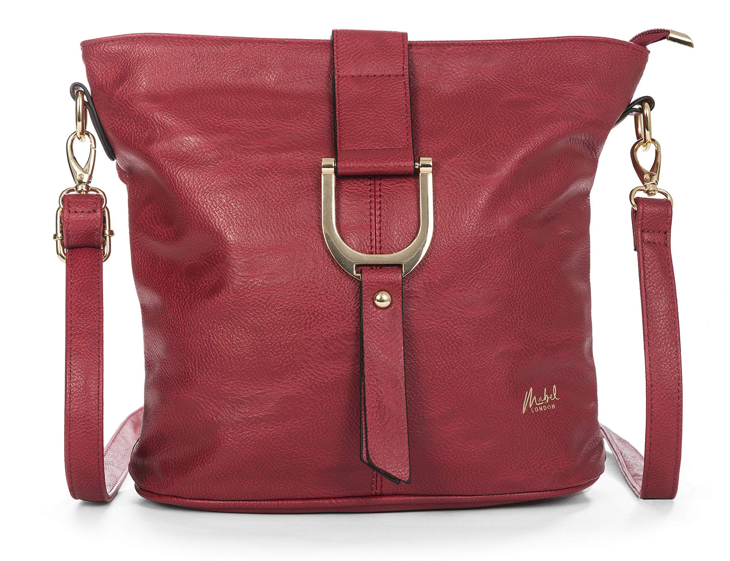 Frankie - Vegan Leather Bucket Crossbody Bag with Flap, Zip & Horseshoe Detail