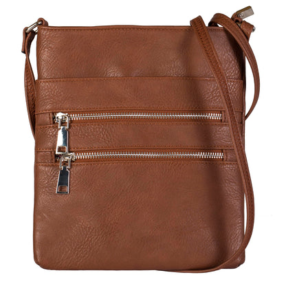 Tessa - Vegan Leather Small Crossbody Bag with Multiple Front Zip Pockets