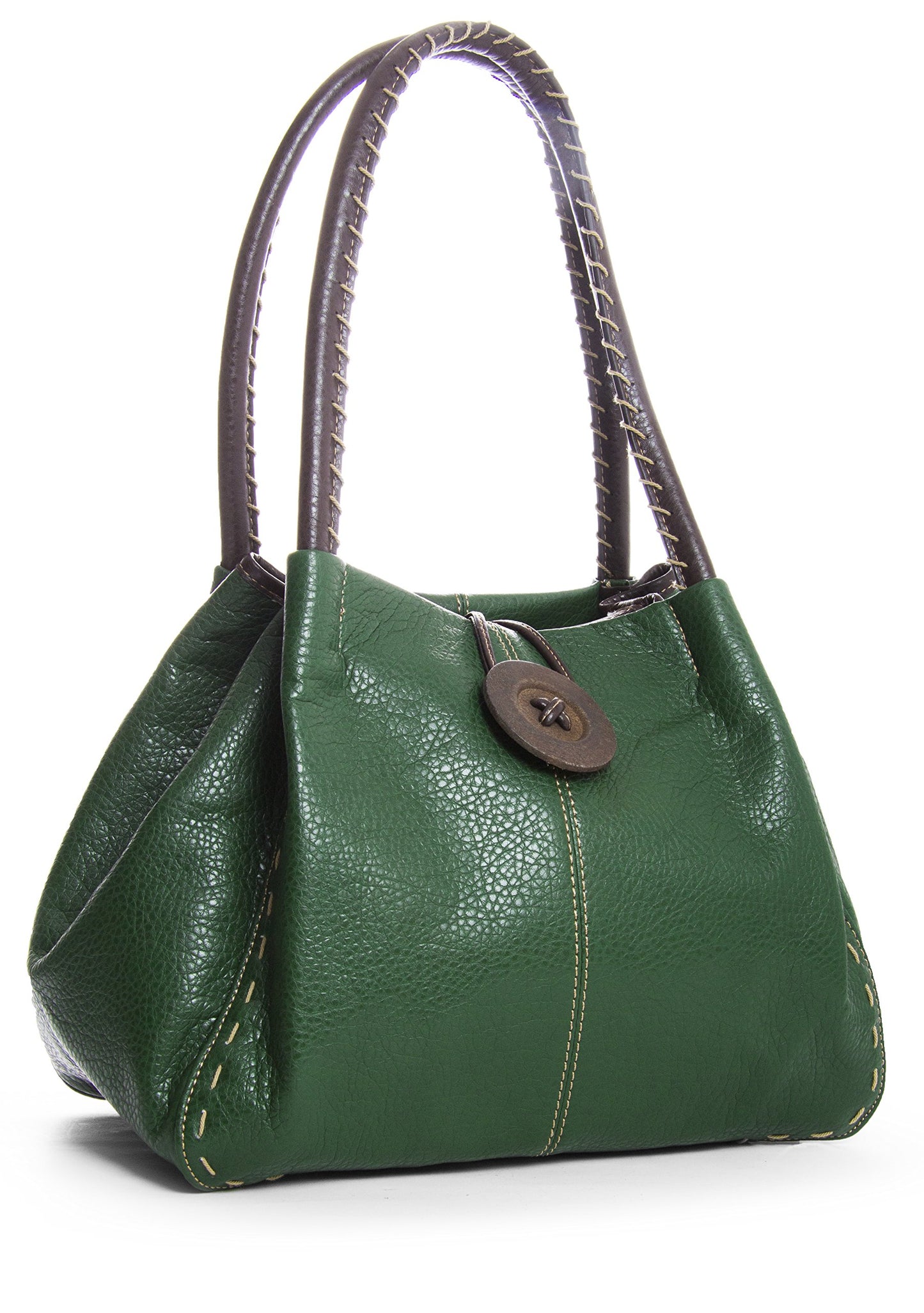 Olivia - Faux Leather Shoulder Handbag with Wooden Button & Organised Interior