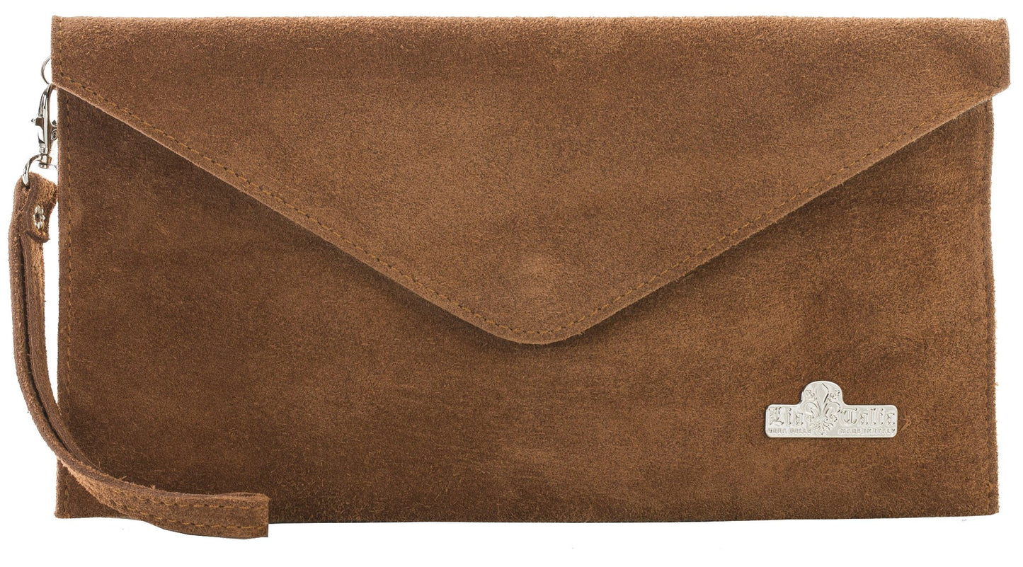 Leah - Genuine Italian Suede Leather Clutch, Crossbody & Wristlet Bag Handmade in Florence
