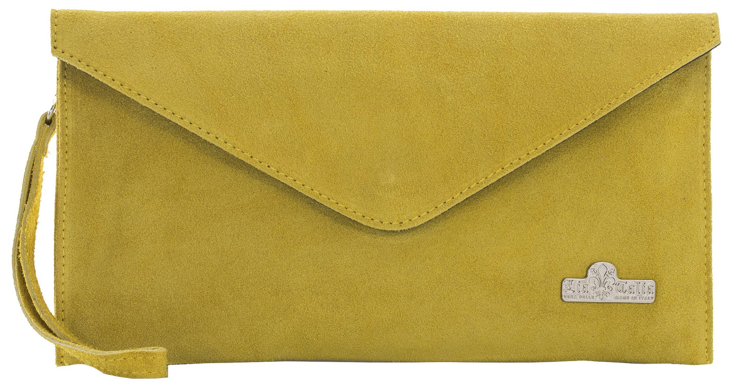 Leah - Genuine Italian Suede Leather Clutch, Crossbody & Wristlet Bag Handmade in Florence