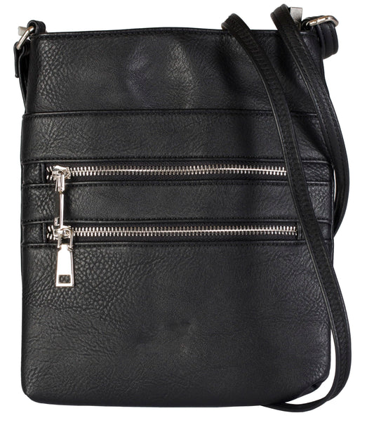 Tessa - Vegan Leather Small Crossbody Bag with Multiple Front Zip Pockets
