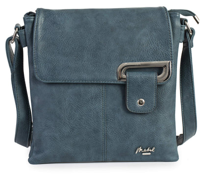 Faith Silver - Vegan Leather Compact Crossbody Messenger Bag with Silver-Tone Hardware