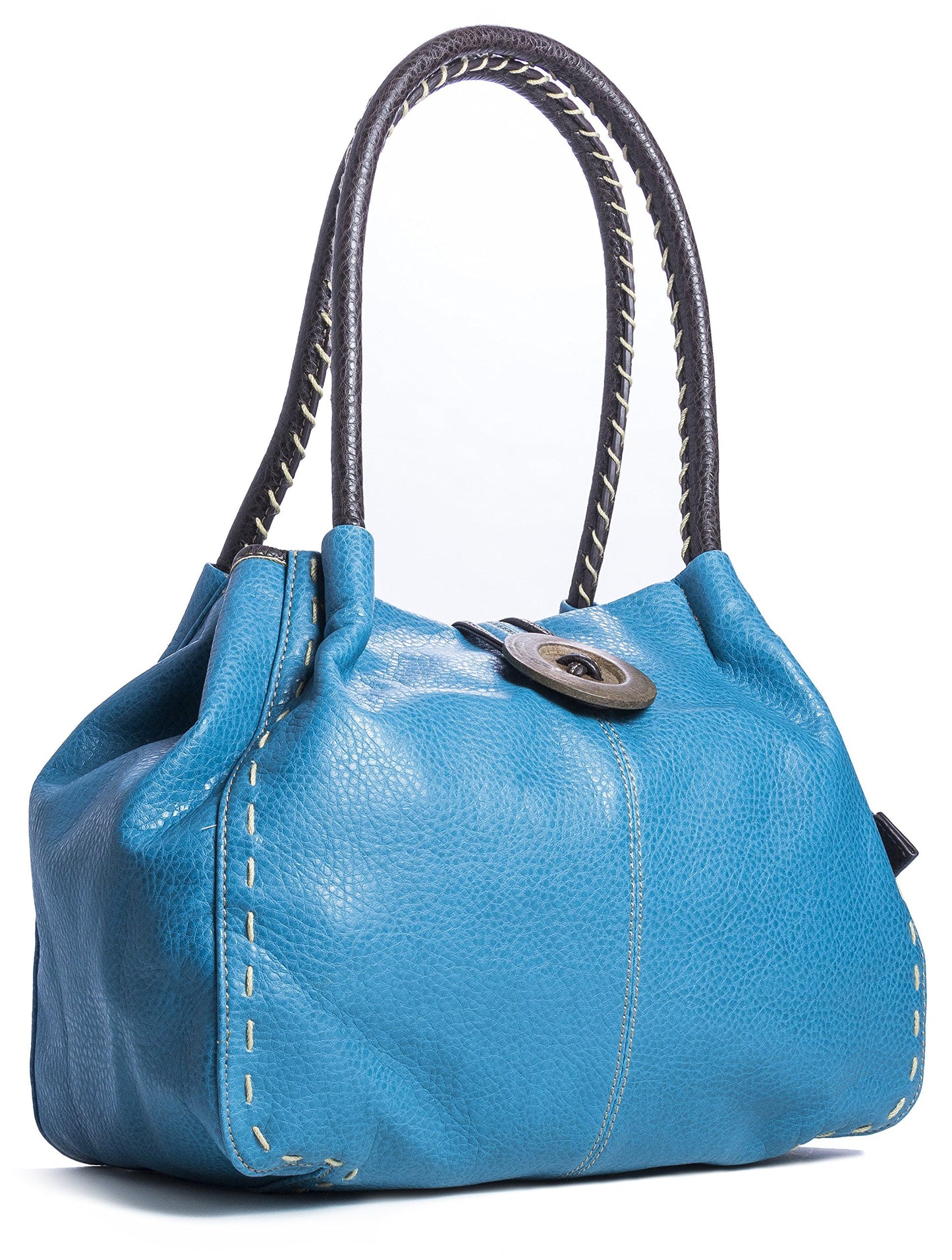 Olivia - Faux Leather Shoulder Handbag with Wooden Button & Organised Interior