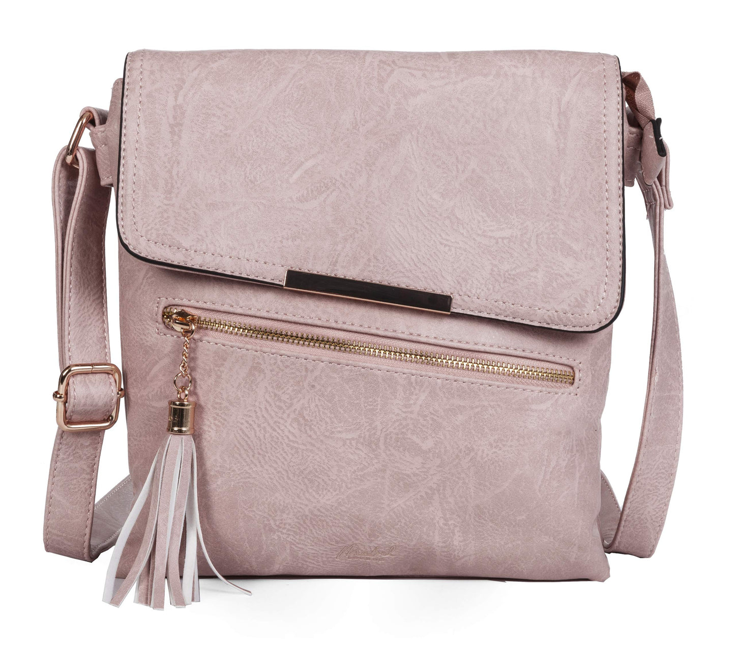 Bonnie - Medium Vegan Leather Crossbody Shoulder Bag with Zip Closure & Tassel Detail