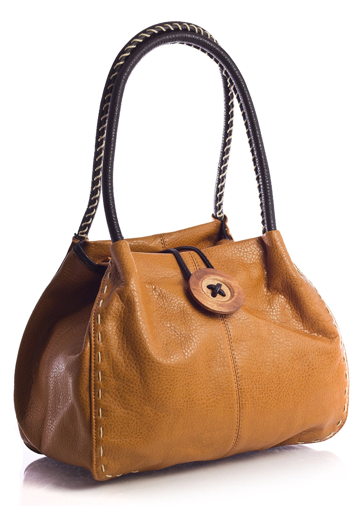 Olivia - Faux Leather Shoulder Handbag with Wooden Button & Organised Interior