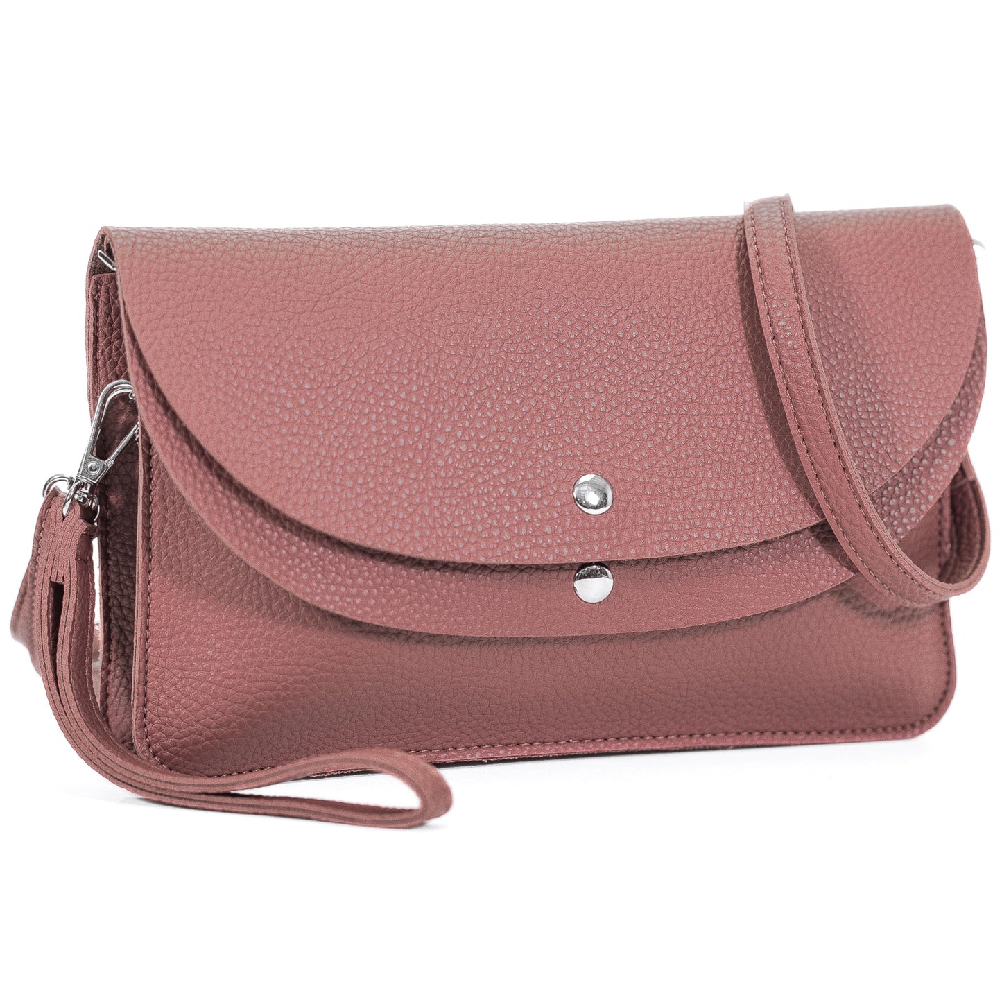 Lilly - Small 3-in-1 Vegan Leather Wristlet Clutch Crossbody Bag with Silver Hardware