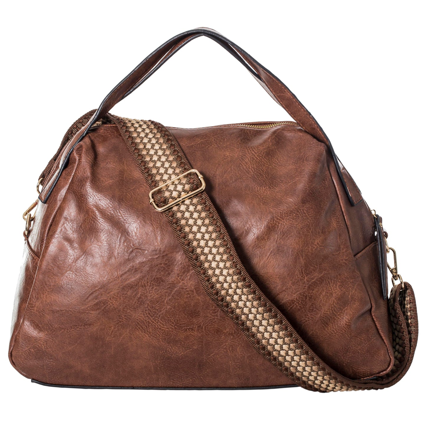 Grace - Large Faux Leather Tote Shopper Handbag with Zip Closure & Pockets