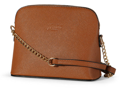 Noe - Vegan Leather Small Saddle Crossbody Shoulder Bag with Back Zip Pocket