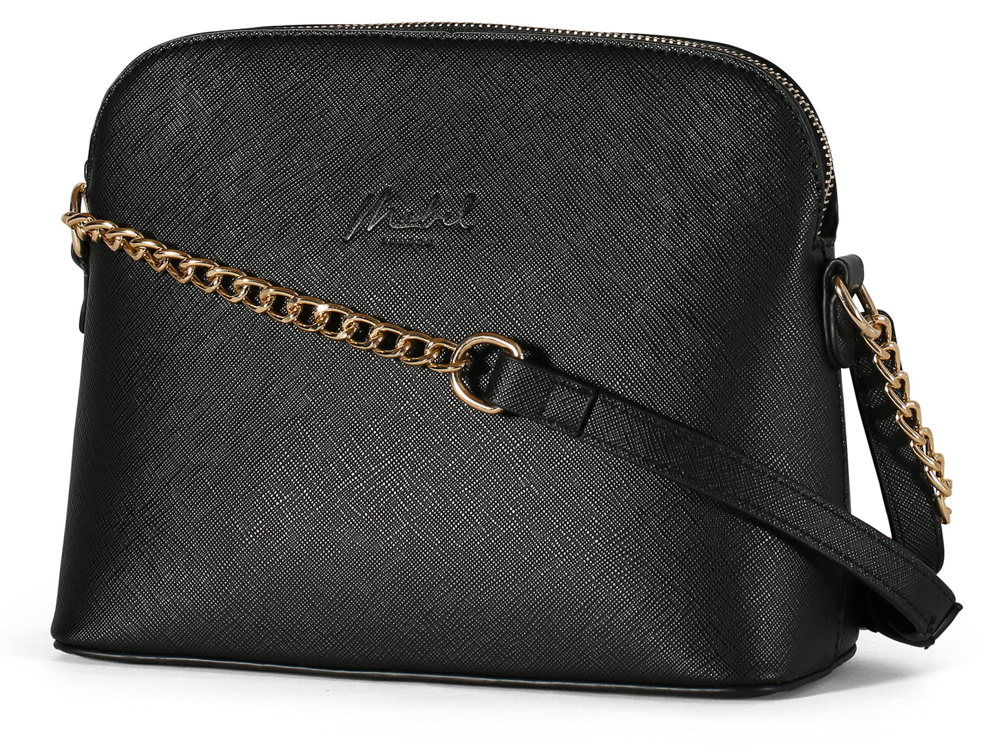 Noe - Vegan Leather Small Saddle Crossbody Shoulder Bag with Back Zip Pocket
