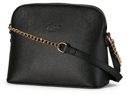 Noe - Vegan Leather Small Saddle Crossbody Shoulder Bag with Back Zip Pocket
