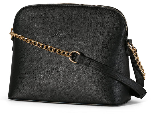 Noe - Vegan Leather Small Saddle Crossbody Shoulder Bag with Back Zip Pocket